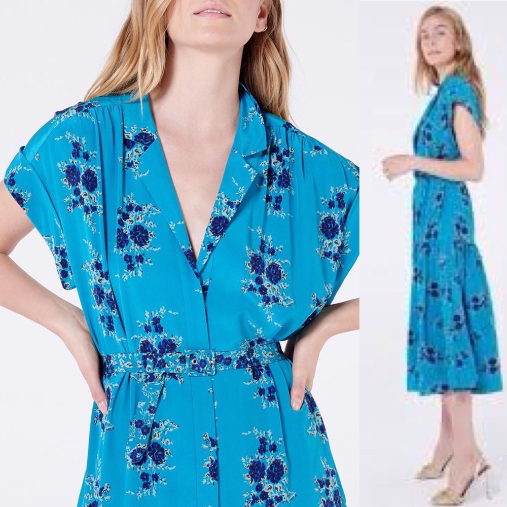 VERONICA BEARD Meagan Floral Belted SILK Dress